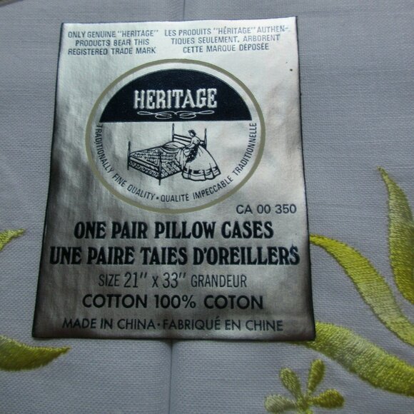 New-Vintage Heritage Embroidered Pillow Cases White/Yellow - Picture 2 of 2